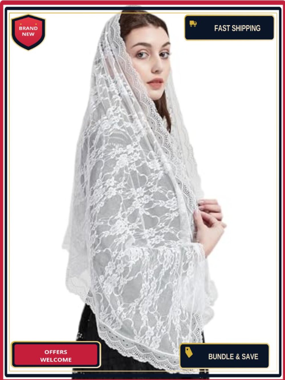 Floral Lace Tulle Chapel Veil Long Rectangular Mantilla Shawl
